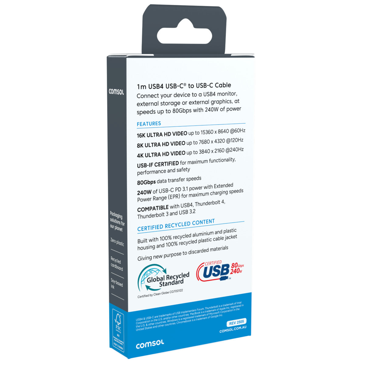 Comsol 1m USB4 Gen4 80Gbps Cable