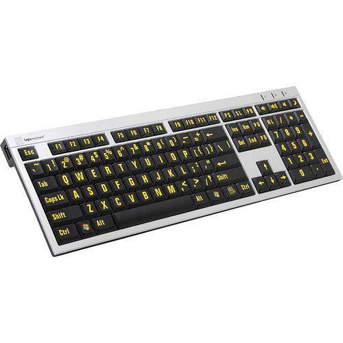Logickeyboard XLPrint PC Slim Line Keyboard with Large Print Yellow on Black
