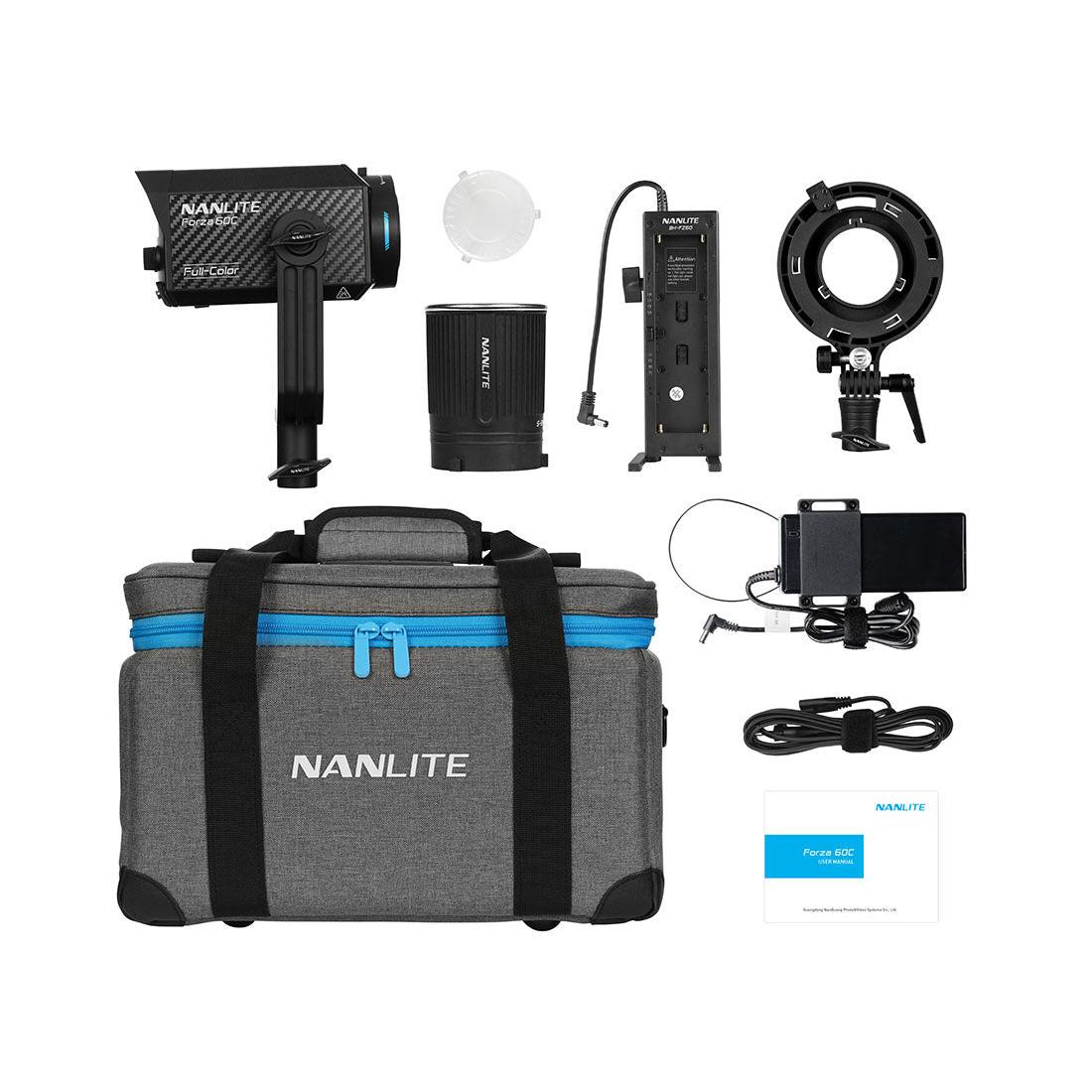 Nanlite Forza 60C RGBLAC LED Spot Light with Battery Handle & Bowens Adaptor