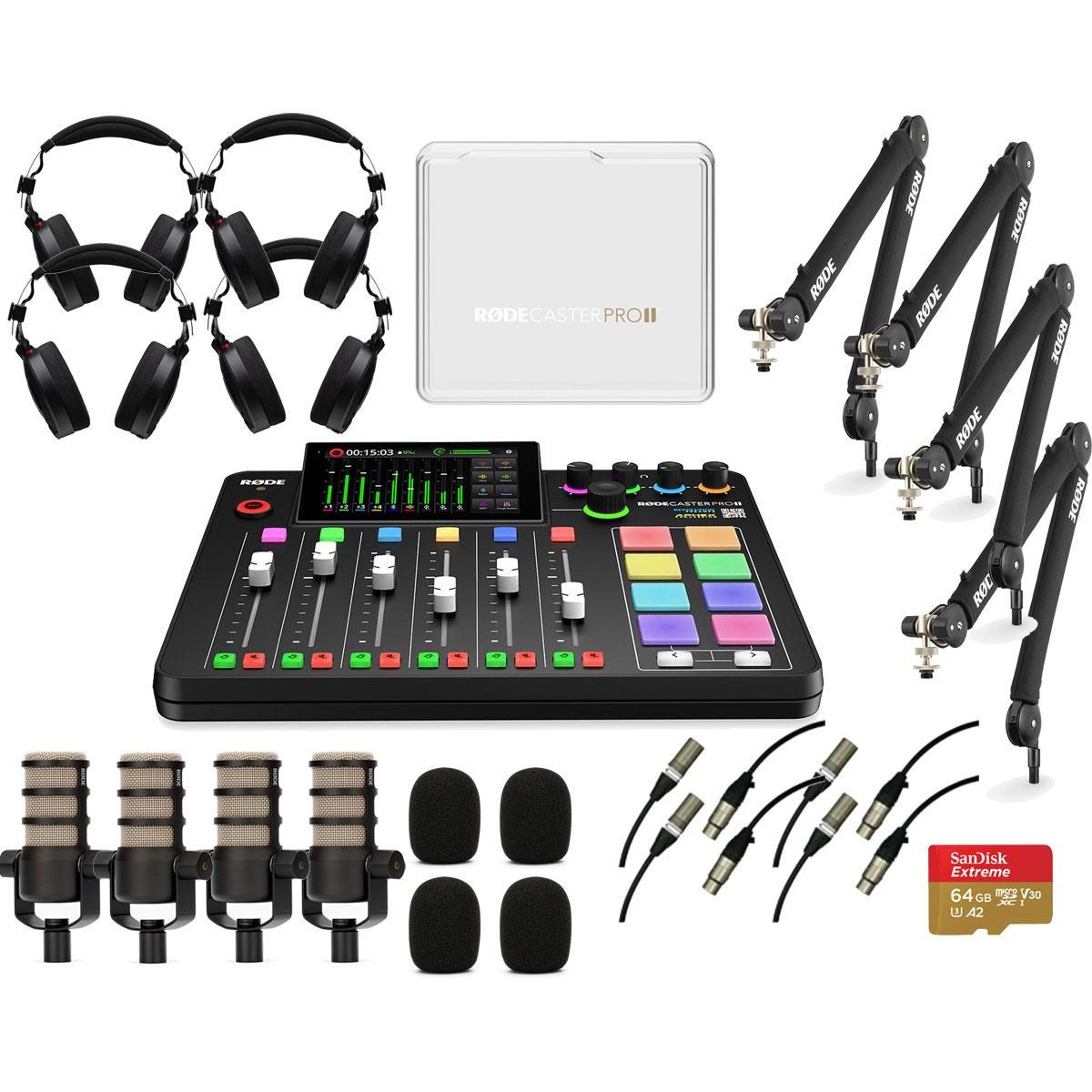 Rode Rodecaster Pro II 4-Person Podcasting Kit with Podmics & Arms