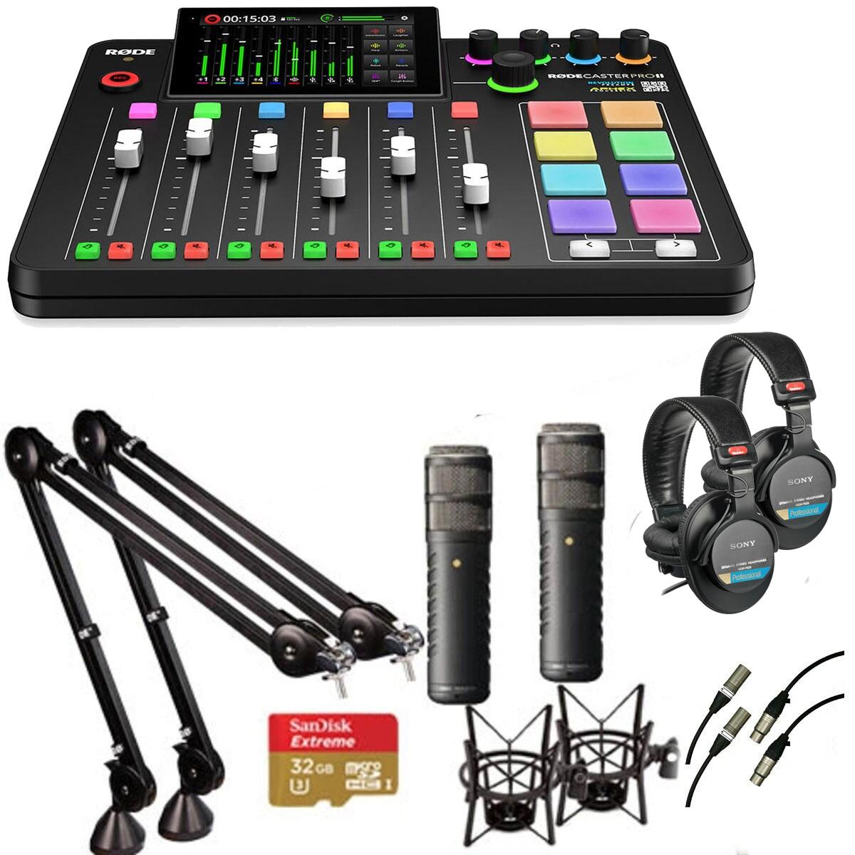 Rode RODECaster Pro II Two Person PRO Podcast Studio Kit with ProCaster Microphones & Broadcast Arms