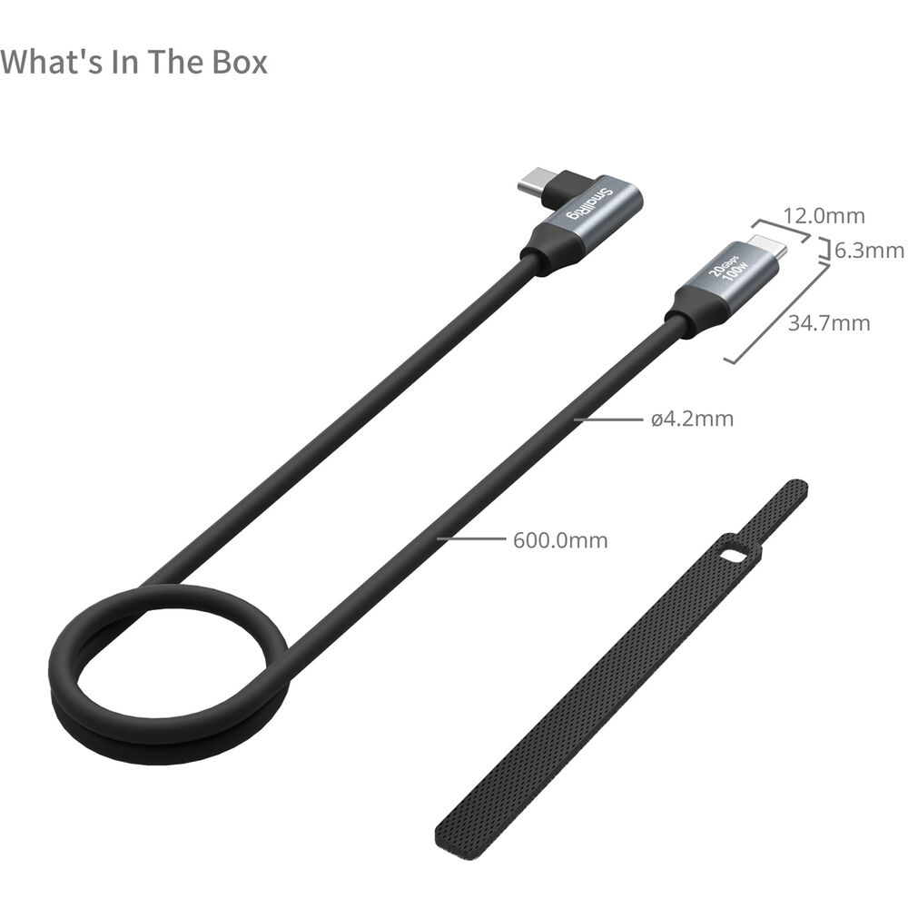 SmallRig USB-C Straight-to-Right Angled Cable (60cm)
