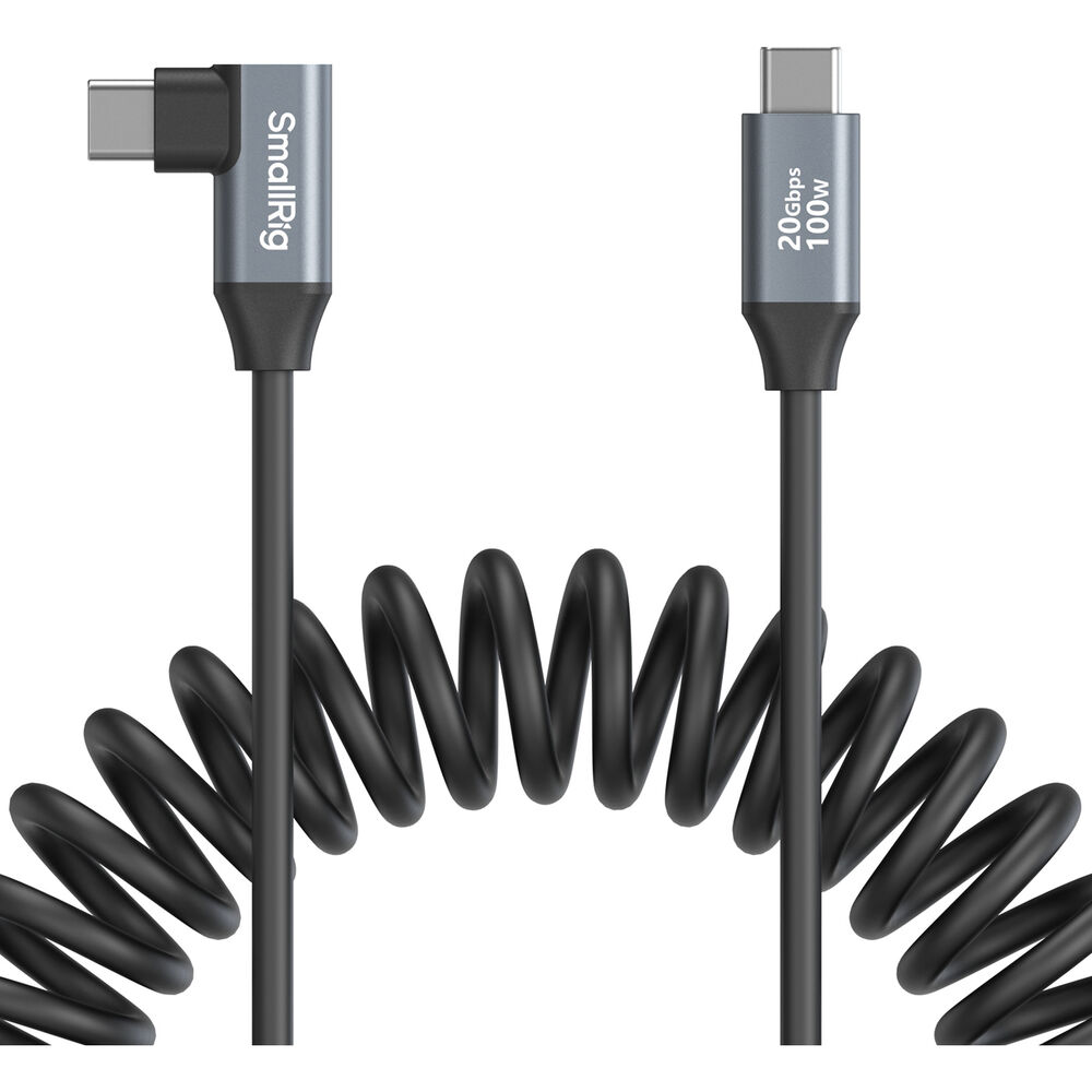 SmallRig USB-C Straight-to-Right Angled Coiled Data Cable (35cm)