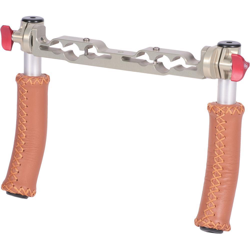 Vocas tube handgrip kit with two leather grips short (0390-0004) and one rail bracket (0390-0006)