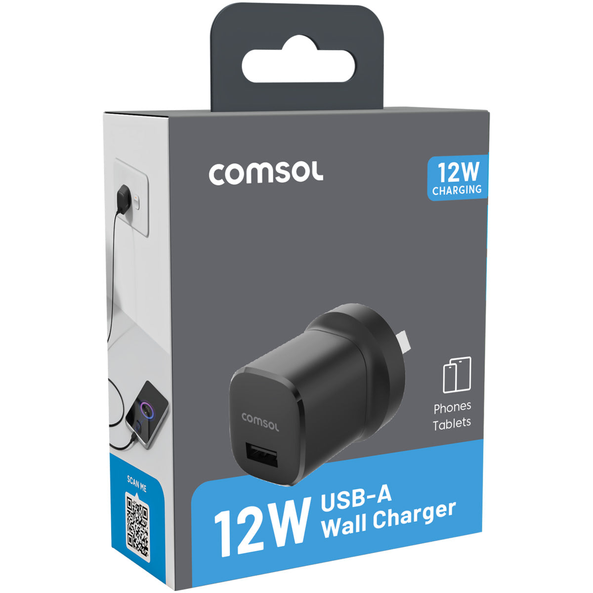 Comsol 12W USB-A Wall Charger (Black)