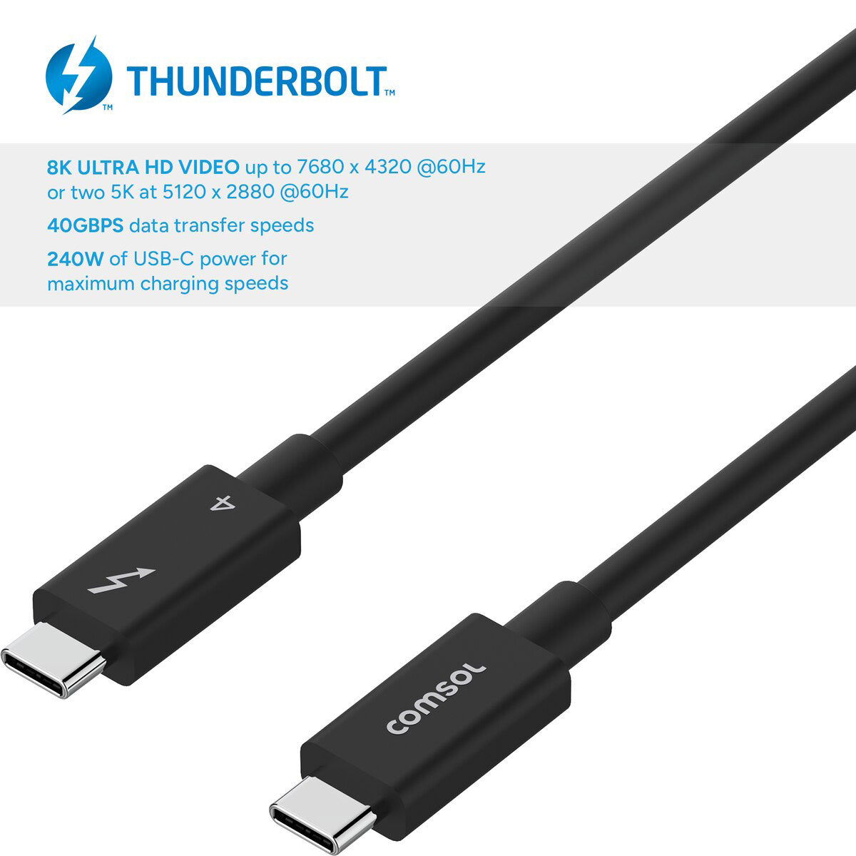 Comsol 1m Intel Certified Thunderbolt 4 240W USB-C to USB-C Cable