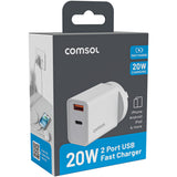 Comsol 20W Dual Port USB Wall Charger (White)