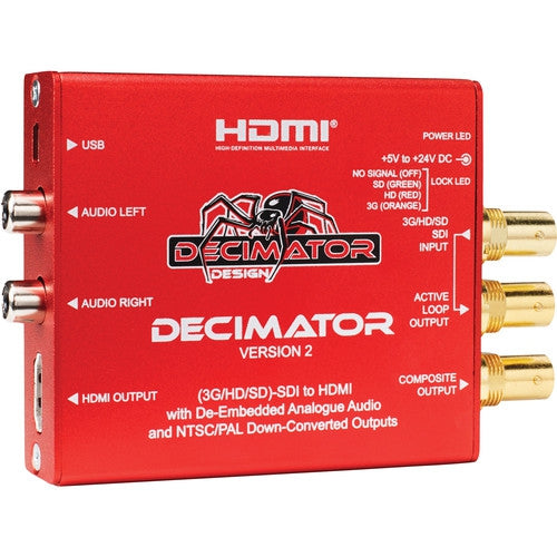 Decimator 3G/HD/SD-SDI to HDMI Converter with Built-In NTSC/PAL & Analog Audio Outputs