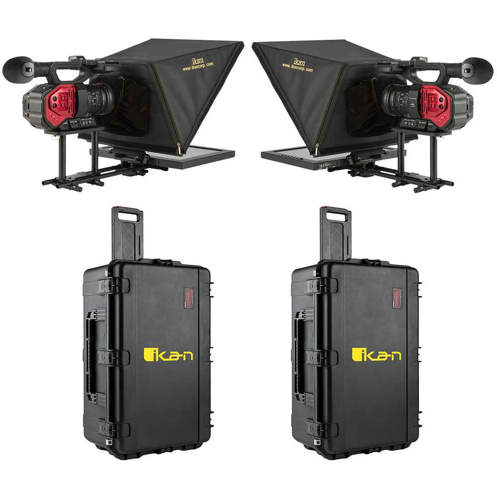 Ikan P2P Interview System with 2 x 15 Inch Teleprompters and Rolling Cases