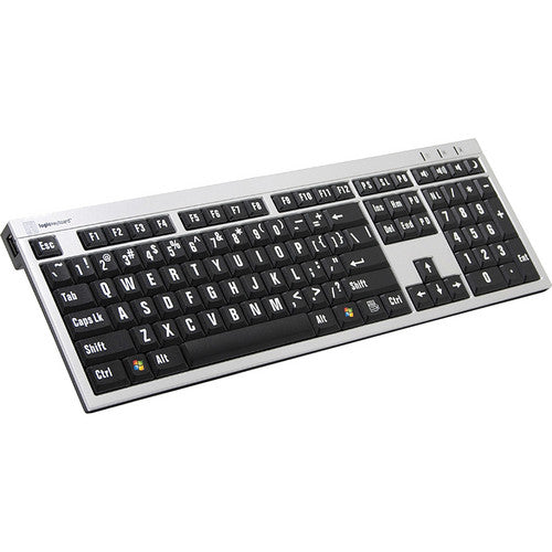 Logickeyboard XLPrint PC Slim Line Keyboard with Large Print White on Black