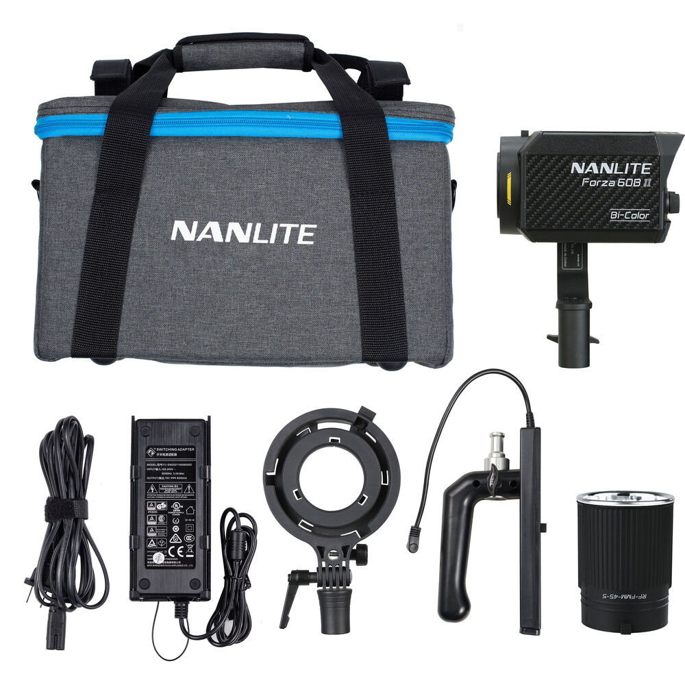 Nanlite Forza 60B II monolight Bi-colour LED light with Battery Handle and Bowens adaptor