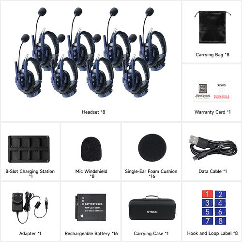 Synco Xtalk Master 8 Full-Duplex Ultra-Low Latency 8 Person Wireless Intercom System