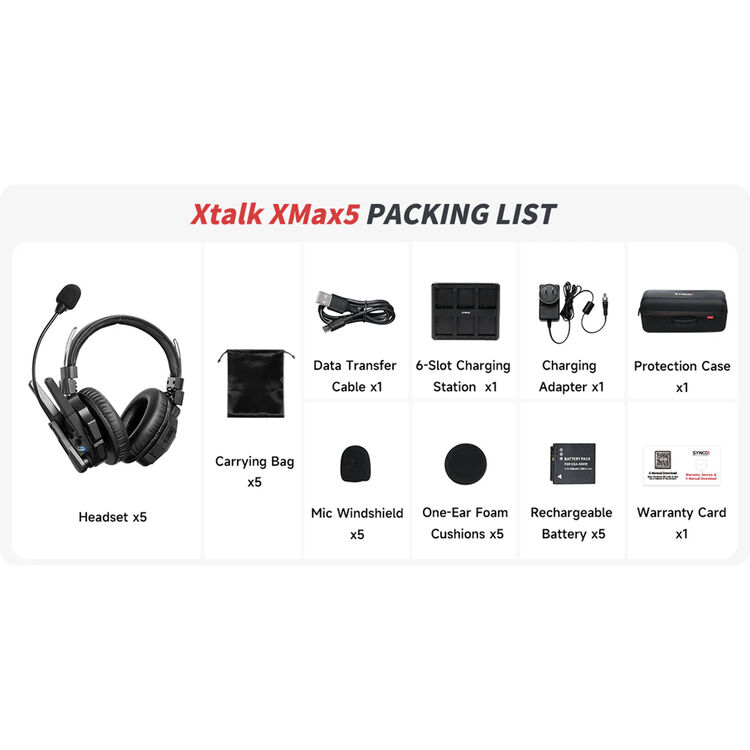Synco Xtalk XMax5 Wireless Intercom with 5 Dual-Ear Headsets